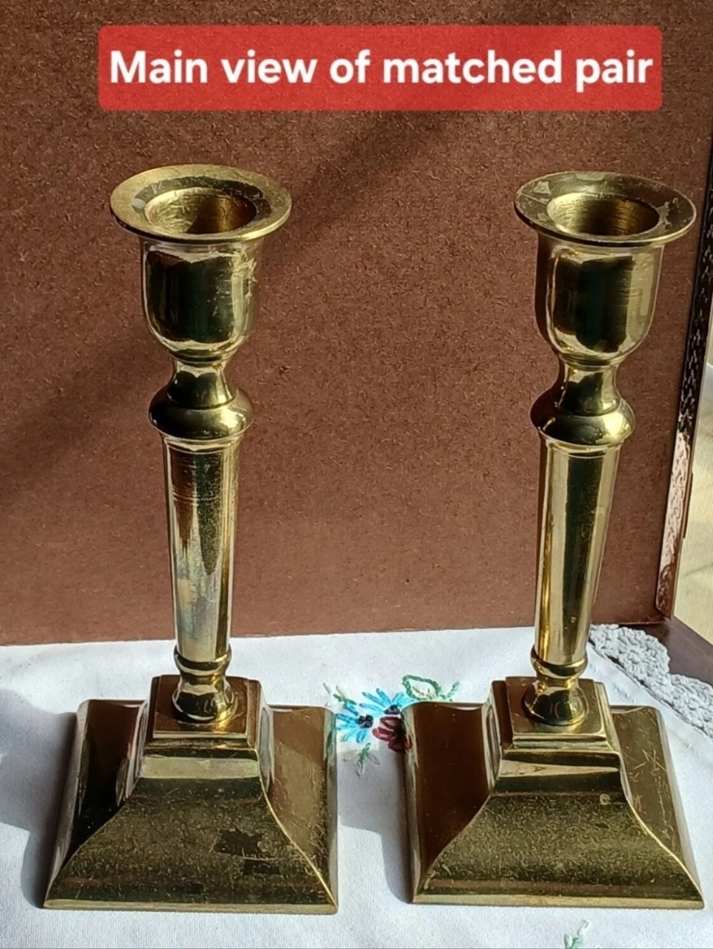Polished Brass Candlestick Holders - Pair